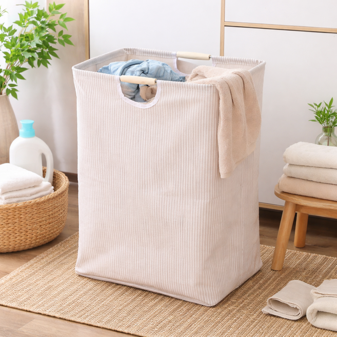 미리모아 57L 대용량 접이식 빨래 바구니, 아이보리