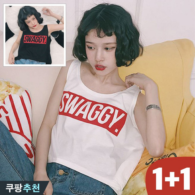 (완전 편한) 1+1 여성 프린트 영문 크롭 나시 티 여름 이쁜 빅사이즈 루즈핏 이너 화이트 블랙 민소매 심플 스포츠 트레이닝 러닝 학생복 바캉스 여자 캐주얼 티셔츠 2p