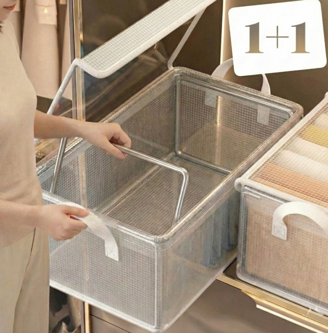 바로바잉 철제 프레임 먼지 차단 접이식 정리함, 2개, 투명