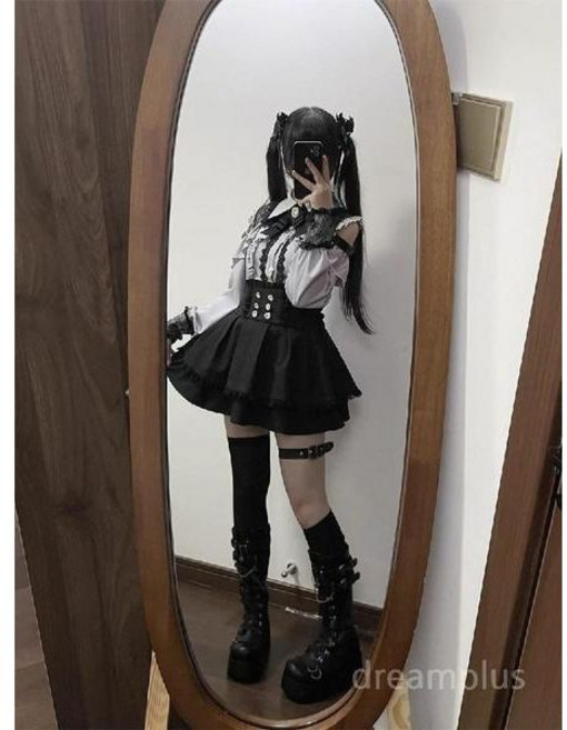 여성 지뢰계 투피스 세트 일본 프릴 양산형