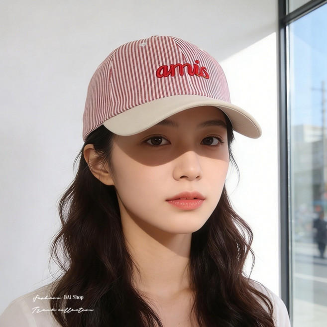 條紋鴨舌帽 美式復古刺繡軟頂遮陽棒球帽
