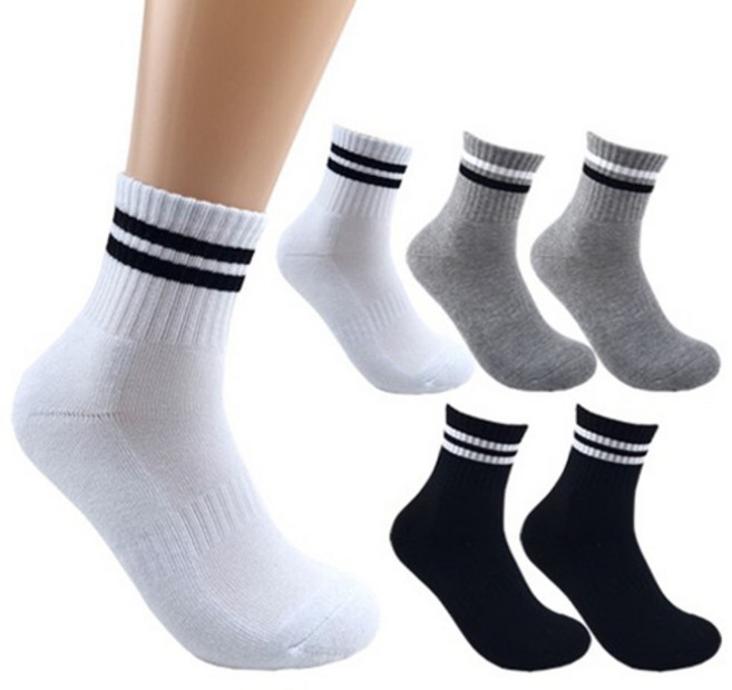 더베이직 남성용 두꺼운 이중쿠션 두줄 스포츠 중목 양말 6켤레