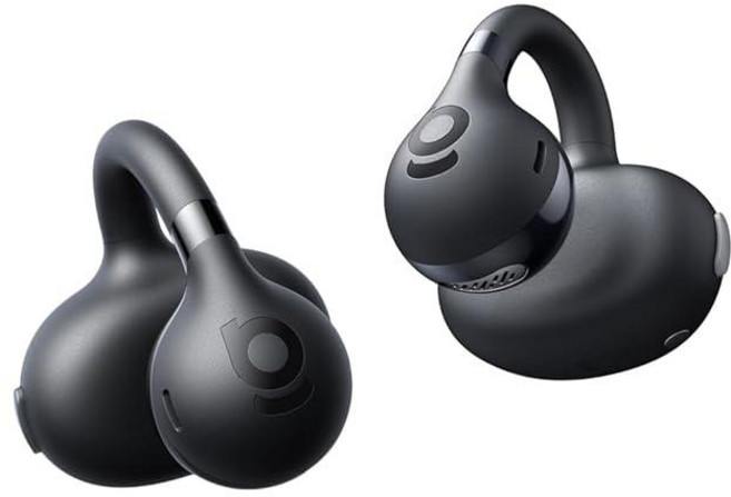 Baseus Bass BC1 오픈 이어 이어버드 클립온 헤드폰 트라이커브 스너그 클립이 있는 오픈 링 편안함 슈퍼베이스가 있는 강력한 사운드 4개의 마이크 클리어 콜 I, Black