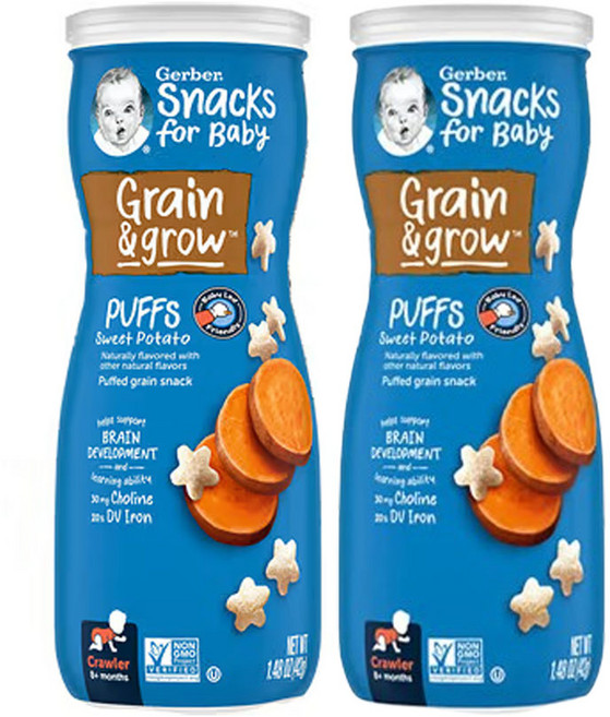 거버 스낵 베이비 그레인 그로우 퍼프스 스위트 포테이토 크롤러 42g 2개, 고구마
