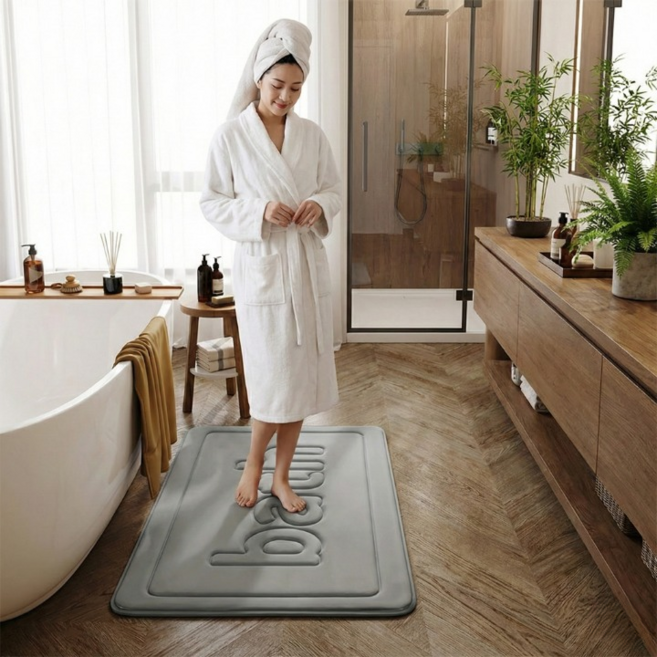 아우리온 빠른물기흡수 폭신쿠션 미끄럼방지 메모리폼 발매트, 연한그레이