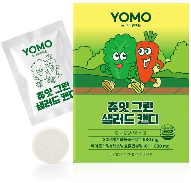 비타민마을 요모 츄잇 그린 샐러드 캔디 28포, 1개, 56g - 쿠팡