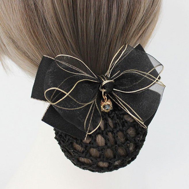 샤샤벨 골드 크리스탈 리본 헤어망 여성 간호사 망사 리본핀 머리망