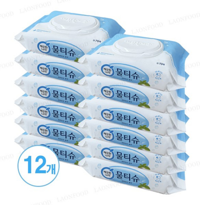 페퍼민트 물티슈 캡형 70매 x12개, 12개