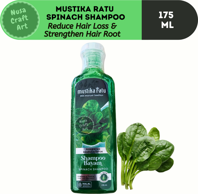 MUSTIKA RATU Spinach Shampoo 시금치 샴푸 트리코겐 리포솜 추출물(약한 모발용) 175ml, 1개