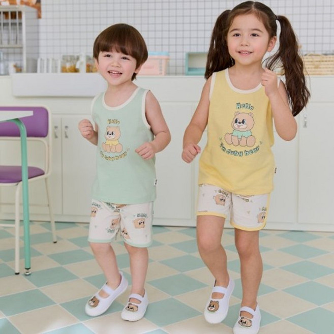 아이숲 아동용 쿠비 30수 싱글 나시셋업 상하의 세트