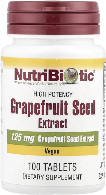 NutriBiotic 자몽 씨 추출물 고효능 125mg 100정, 1개 - 쿠팡