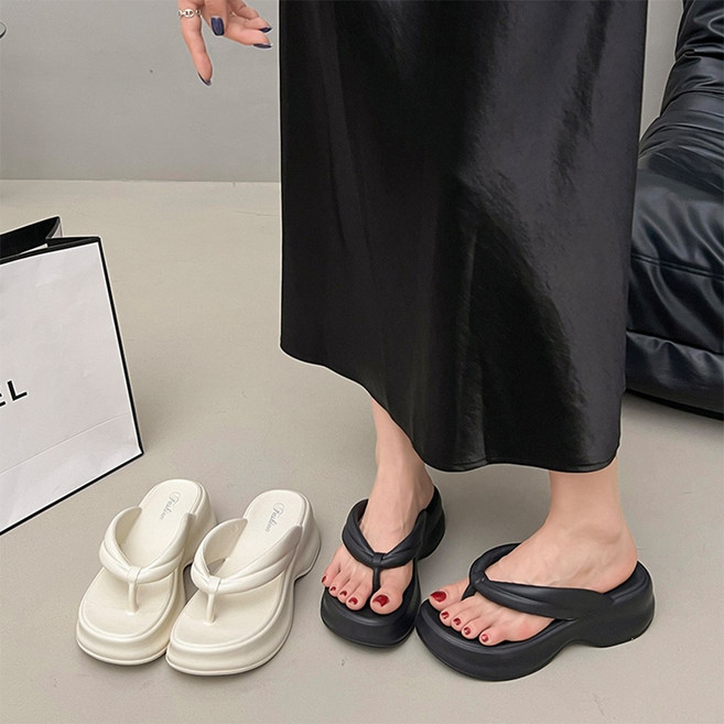 바잉 웨지 플랫폼 통굽 쪼리 슬리퍼(6cm)