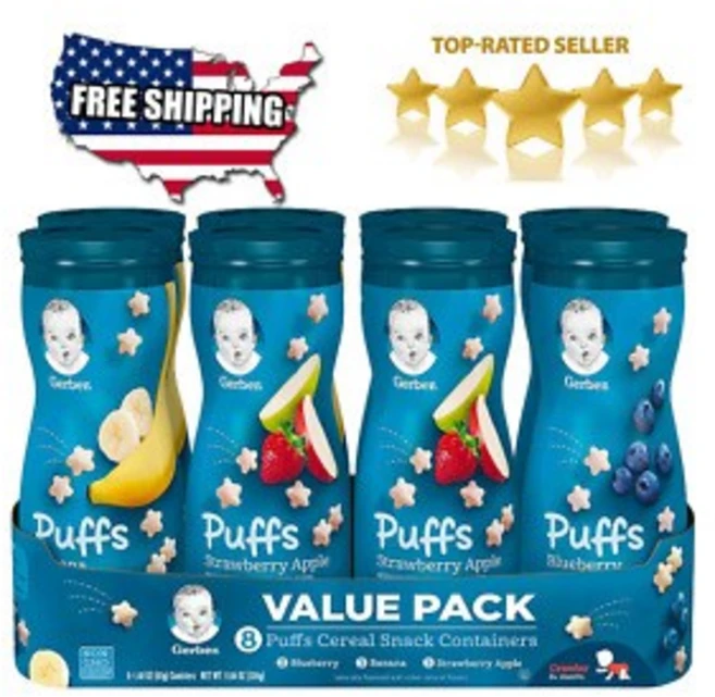[미국 직배송 ] 거버 퍼프 혼합 밸류팩 스낵 8종 셋트 ( 블루베리2개 바나나3개 딸기사과 맛3개 ), 1개 - 쿠팡