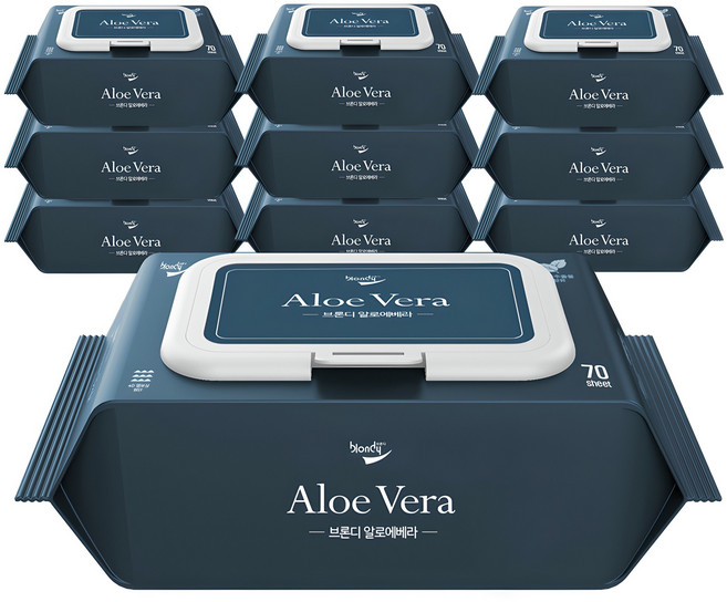 브론디 알로에베라 물티슈 캡형, 10세트, 70매, 65g