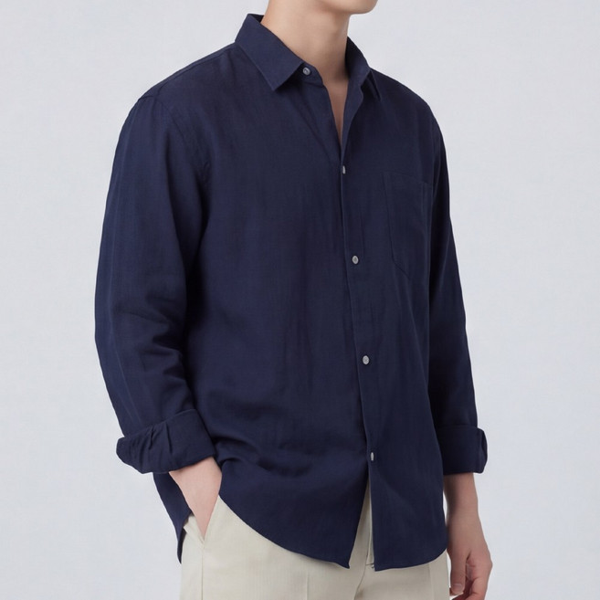 루크 남성 봄여름 고급 린넨 긴팔 셔츠 남자 데일리 심플 기본 남방 얇은 출근 정장 상의 캐주얼 카라 티셔츠