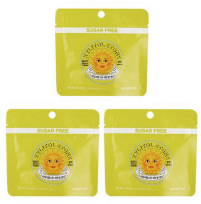 [약국입점판매]상쾌한 목 천연레몬향 캔디 자일리톨 스톤, 3개, 25g