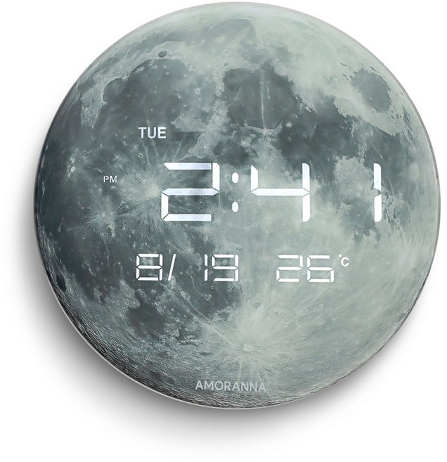 아모란나 무소음 LED 슈퍼문 벽시계 인테리어 효과 오리지널 달표면 Moon 벽시계 집들이선물, LED 32cm 기본 1미터 + 3미터 연장선