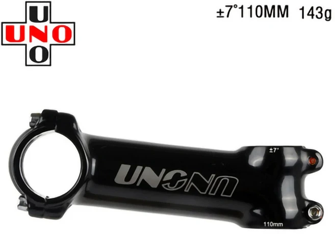 UNO 알루미늄 합금 자전거 초경량 스템 광택 블랙 핸들 바 사이클링 액세서리 28.6x31.8mm 60-130mm +-7, 04 7 degree 110mm, 1개