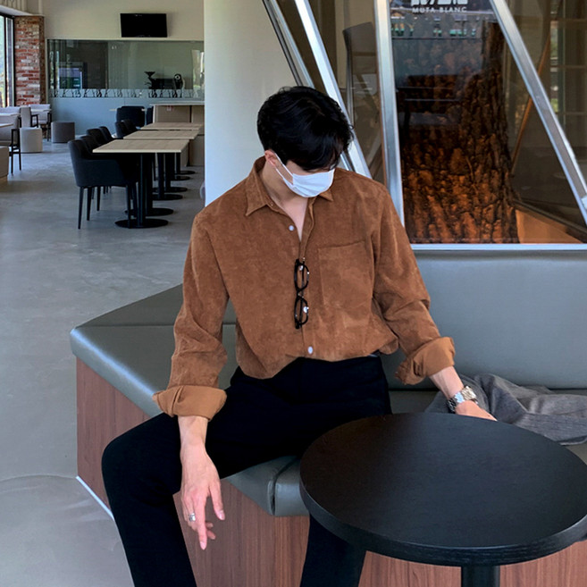 남자 봄 가을 코듀로이 긴팔 셔츠 빈티지 데일리룩 루즈핏 골덴 셔츠