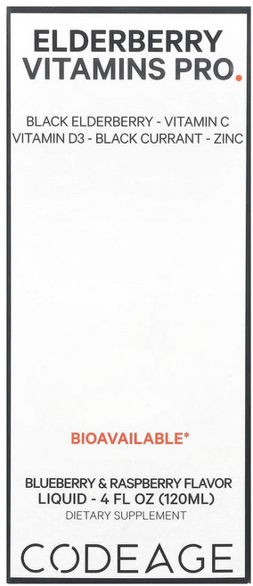 코드에이지 비타민 엘더베리+ 블루베리 및 라즈베리 120ml(4fl oz), 1개, 120ml
