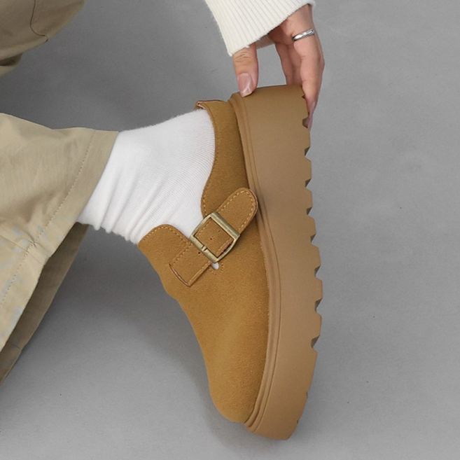 레델리 둥근코 버클 스트랩 누벅 통굽 블로퍼(5.5cm) 잇슈