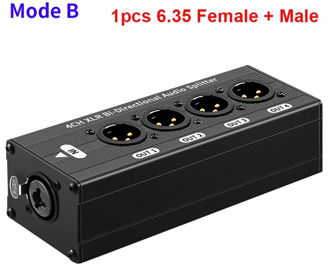 1X4 XLR 밸런스드 오디오 분배기 3핀 1 입력 4 출력 신호 박스 전원 불필요, 02 Mode B