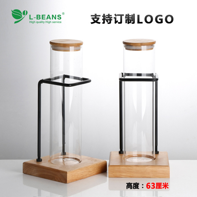 L-BEANS 玻璃試管展示架 茶葉罐 奶茶吧台擺設用品 附木質底座, 任意定制