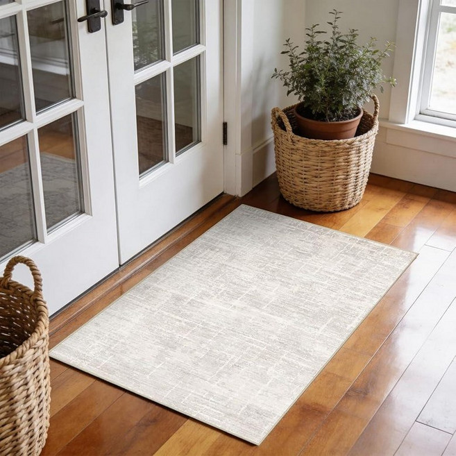 2x3 Washable Area Rug for Entryway - Small Abstract Neutral Kitchen with Anti-Skid Rubber Backing
