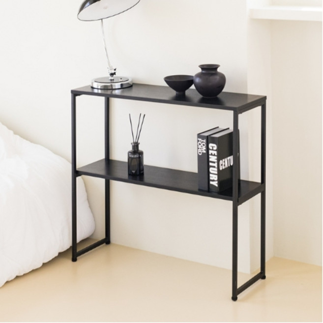 엘리 1단 2단 멀티 콘솔 사이드 테이블 화장대 선반 장식장 노트북책상 협탁 철재, 블랙