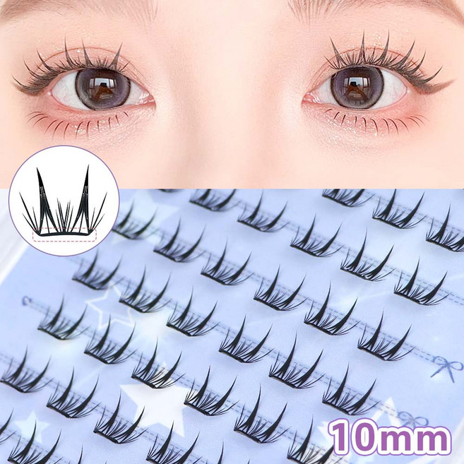 Winkii 초경량 노글루 속눈썹 또렷한 A형 포인트 아이돌 아이래쉬 풀이 필요없는 속눈썹 10mm 60pcs, 1개, 블랙