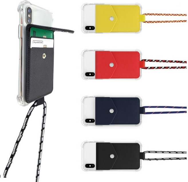 갤럭시 점프2 케이스 SM-M336K (뉴뉴) 투명 (방탄) 실리콘 젤리 + 실스리아 (가죽 카드 수납 포켓) 똑딱이 잠금 장치 목걸이 범퍼