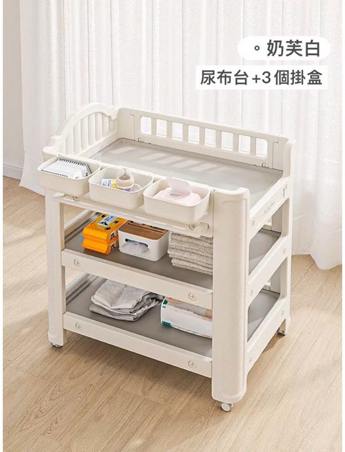 babyviva 不發霉尿布台 多功能寶寶尿布台 護理台 尿布收納台 置物台 置物櫃 收納台, 尿布台+3個掛盒, 1個