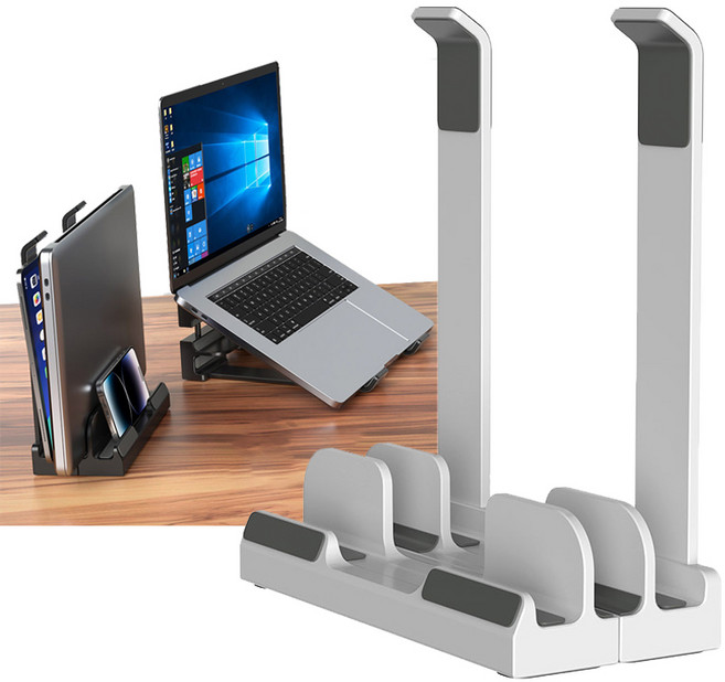 ZOZOFO 노트북 태블릿 수직 거치대 스탠드 다기능 받침대 트리플 거치대 초경량 흔들림방지 높이조절 수직버티컬 휴대용 접이식 받침대 각도조절 노트북 맥북 거치대, 화이트(20*18*9.5cm), 트리플거치대