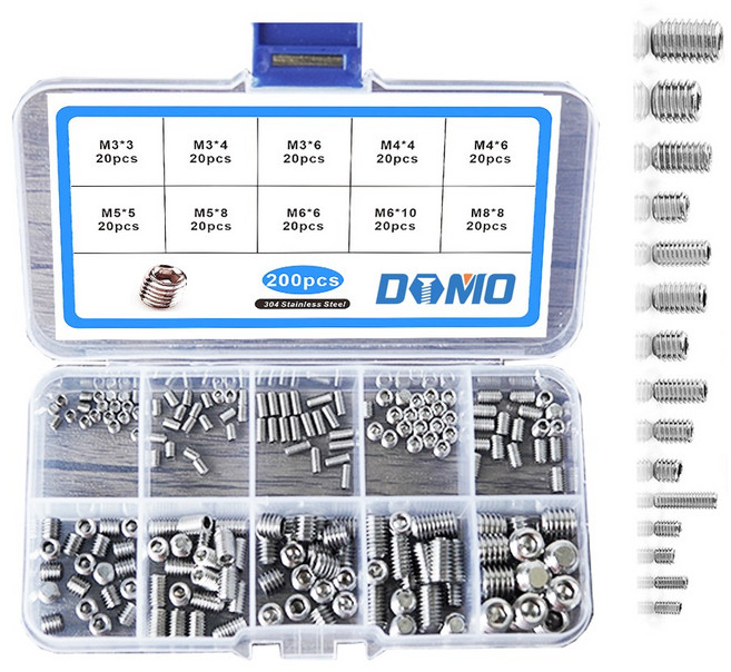 DOMO 무두 볼트 렌치 나사 200PCS세트 M3 M4 M5 M6 M8