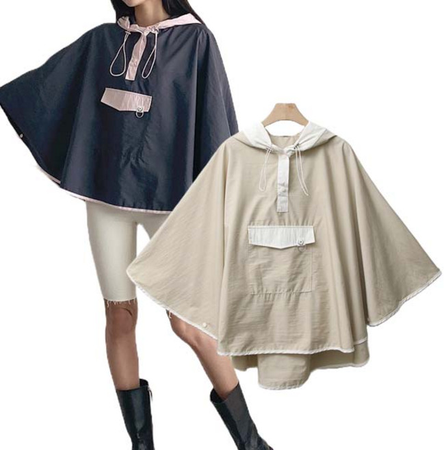 레크레아 레인 케이프 여성 골프 후드망또 우비 상의, R 베이지, 1개