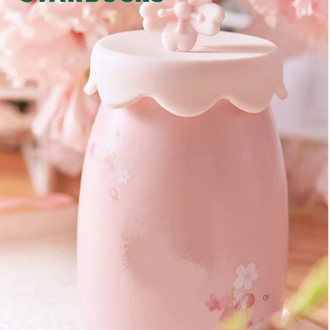 STARBUCKS 櫻花牛奶罐造型馬克杯, 1個, 330ML粉色牛奶杯+手提袋:330ml