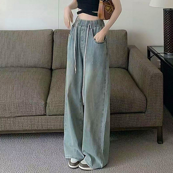 [순이야] C.여성 빅사이즈 허리 밴딩 데님 청 와이드 팬츠