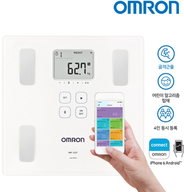 오므론 스마트 체중계, HBF-222T, 혼합색상