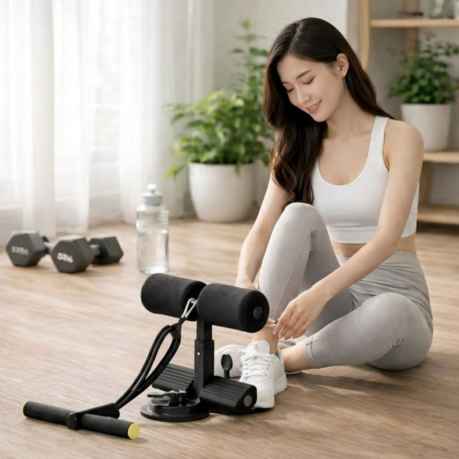 리브에어 윗몸일으키기 복근운동기구 홈트레이닝 보조기 더블 빨판, 1개, 블랙