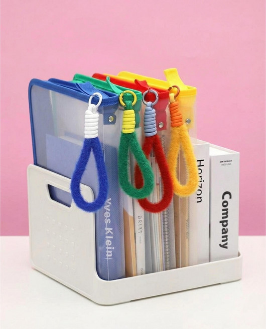 손잡이 지퍼 파일 케이스 스트랩 투명 서류 가방 4종세트, 2개, 파랑 + 초록