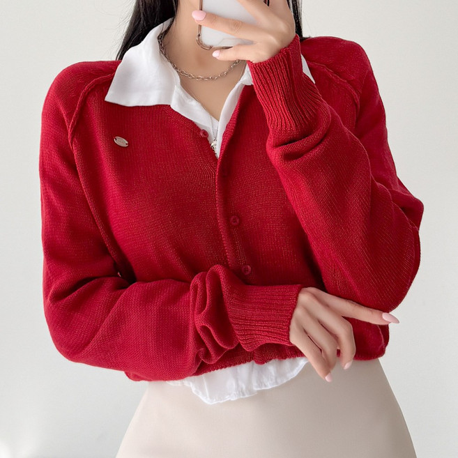 글램디브 베니술 니트가디건 브이넥 단추 팬던트 AA0832