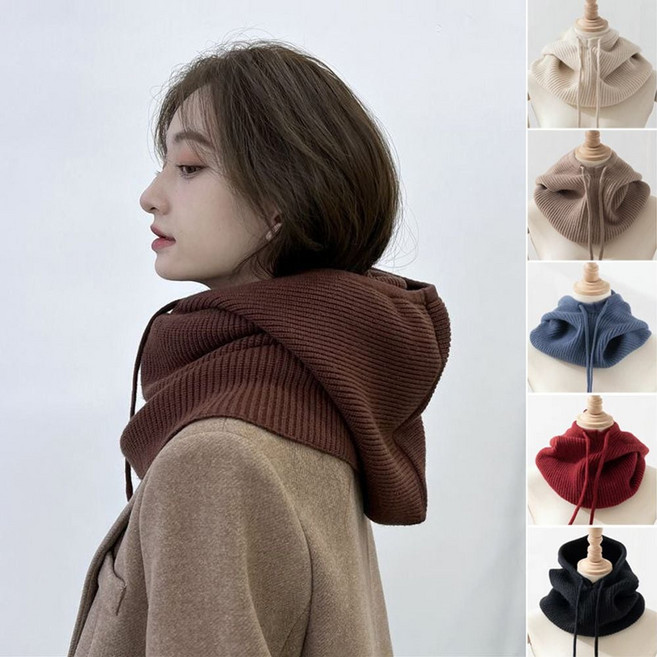 엠다인 가을 겨울 페이크후드 넥워머 니트 레이어드 후드워머 니트후드