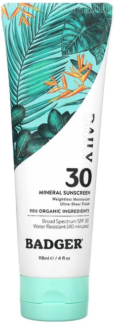 Badger 데일리 미네랄 자외선 차단제 SPF 30 118ml(4fl oz) Badger (뱃저) - 쿠팡