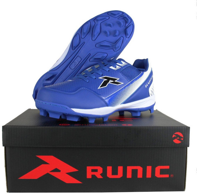 RUNIC 低筒膠釘鞋 棒球壘球專用, 藍白,US4(22.5CM), 1個