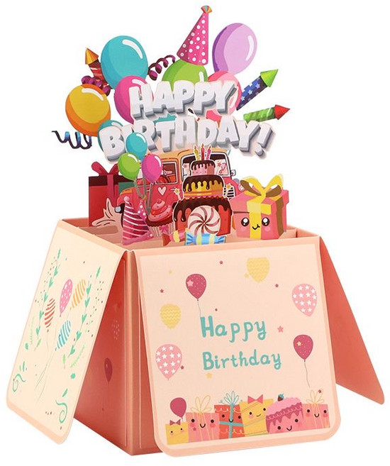 입체카드 생일카드 땡큐카드 3D 입체 팝업 메시지카드 봉투포함, 1개, 핑크