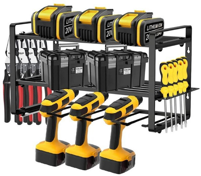 tinduo 금속 동공구 수납선반 벽걸이형 드릴 거치대 공구대, 1개, 검은색