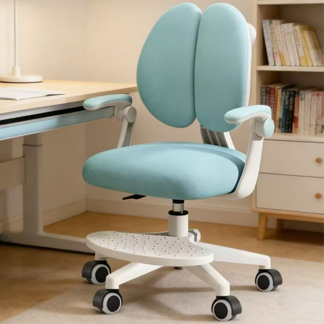 홈잼 인체공학 높이조절 학생 의자 등받이 자세교정 초등학생 중학생 책상의자 발받침 회전의자, 민트블루
