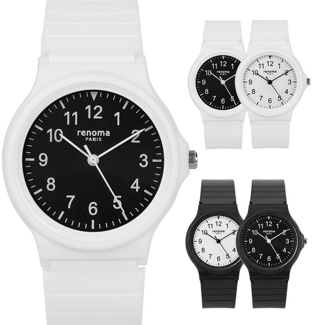 renoma 레노마 남녀공용 학생 수능 시험 저소음 아날로그 우레탄 러버시계 RE6000