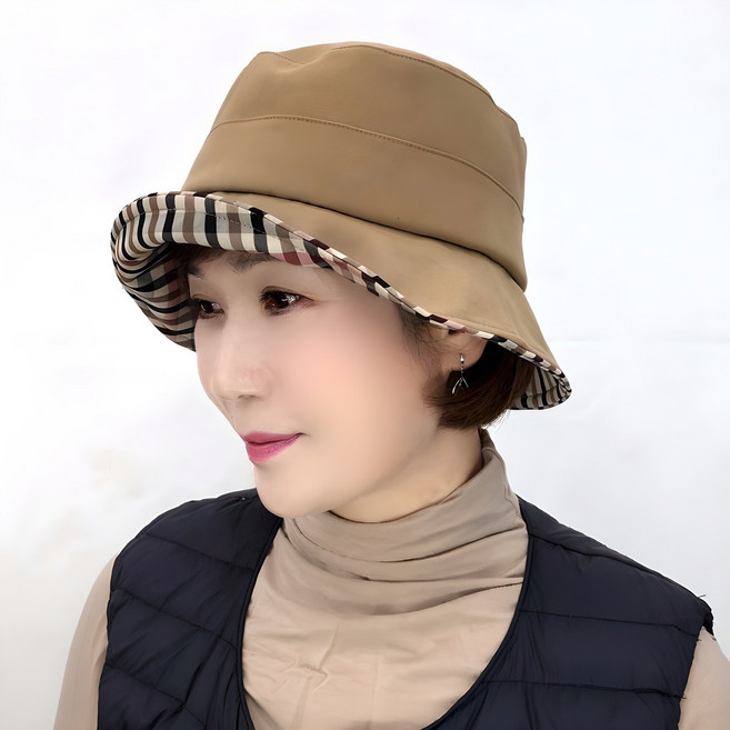 여성 체크 라인 포인트 벙거지 모자