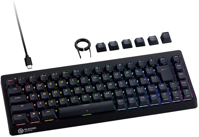 ELECOM V custom VK600A 65% TK-VK600ABK 래피드 트리거 게이밍 키보드 유선 착탈식 자기식 아날로그 검지 스위치 탑재, 상세페이지 참조, 상세페이지 참조, 텐키리스